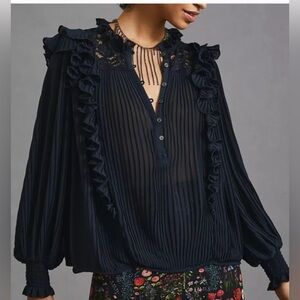 Anthropology ruffle long sleeve shirt, size Medium